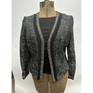 INC black/gray  Classy Short Jacket‎ Metallic Trim Size P/S Very Gd Condition